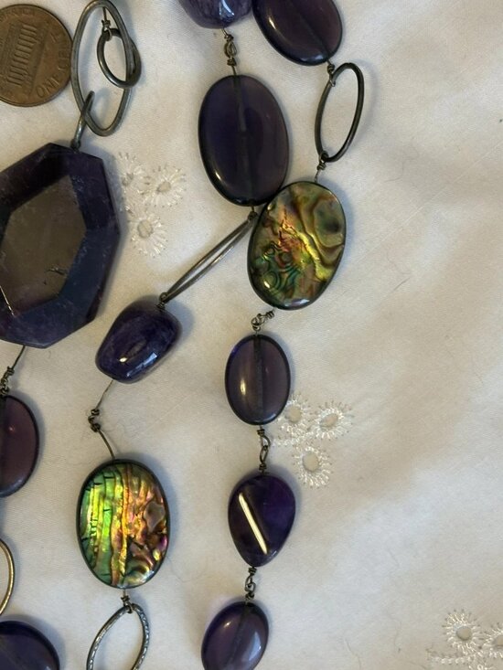 Vintage Genuine Amethyst & Abalone Shells Stones Coldwater Creek Necklace / Belt main image 8